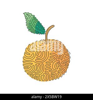 Una sola linea che disegna un'arancia organica sana per l'identità del logo del frutteto. Concetto fruttato tropicale fresco per un'icona del giardino della frutta. Arricciatura a spirale Illustrazione Vettoriale