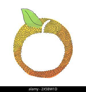 Linea singola continua che disegna l'arancio organico sano per l'identità del logo del frutteto. Fresco concetto tropicale fruttato. Sfondo cerchio arricciatura turbolenza s Illustrazione Vettoriale