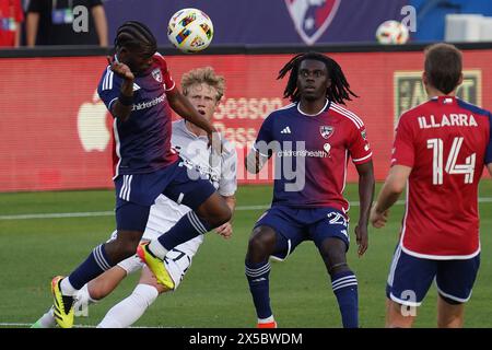 Frisco, Texas, Stati Uniti. 7 maggio 2024. Katlego Ntsabeleng n. 16 del Dallas FC dirige la palla durante il round 2024 della Lamar Hunt US Open Cup del 32 tra FC Dallas e Memphis 901 FC al Toyota Stadium. Dallas ha battuto Memphis per 1-0. (Credit Image: © Javier Vicencio/eyepix via ZUMA Press Wire) SOLO PER USO EDITORIALE! Non per USO commerciale! Foto Stock