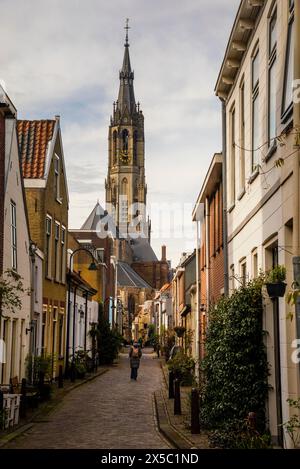 Torre gotica della nuova Chiesa o Nieuwe Kerk a Delft, Paesi Bassi. Foto Stock