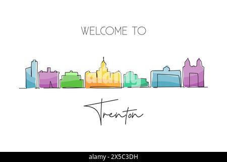 Linea singola che disegna lo skyline di Trenton, New Jersey. Il paesaggio storico della città. Cartolina delle migliori destinazioni di vacanza. Tratto modificabile alla moda c Illustrazione Vettoriale