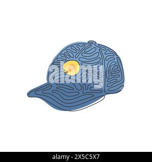 Una linea continua che disegna il berretto da baseball nero come simbolo sportivo. Sport all'aperto unisex: Baseball, golf, tennis, cappello. Arriccia i capelli. Peccato Illustrazione Vettoriale