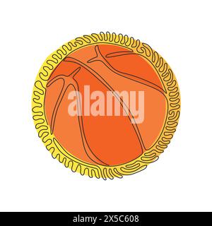 Palla da pallacanestro con una sola linea continua. Pallone arancione, concetto sportivo. Torneo e competizione di gioco di squadra. Stile di sfondo cerchio arricciatura a turbolenza. Si Illustrazione Vettoriale