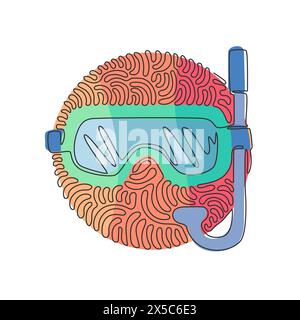 Una linea continua disegnando maschera per immersioni subacquee con boccaglio. Maschera subacquea. Maschera e boccaglio per nuotare. Concetto di immersioni subacquee. Ruota intorno al cerchio di arricciamento Illustrazione Vettoriale