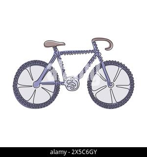 Bicicletta con disegno continuo su una linea. Icona della bicicletta. Concetto di ciclismo. Cartello per il percorso delle biciclette isolato. Stile piatto e alla moda per grafica e logo. Arricciatura a spirale Illustrazione Vettoriale