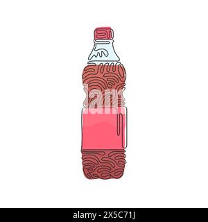 Una linea continua per disegnare bibite analcoliche in plastica per bottiglie. Bibita fredda alla cola per una sensazione di freschezza. Bevi per dissetare. Arriccia i capelli. Si Illustrazione Vettoriale
