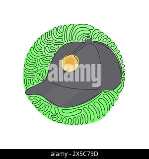 Una linea continua che disegna il berretto da baseball bianco come simbolo sportivo. Sport all'aperto unisex: Baseball, golf, tennis, cappello. Circonferenza di curvatura bac Illustrazione Vettoriale