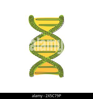 Icone del DNA tracciate su una linea continua. Life gene model bio code genetica molecola simboli medici. Molecola strutturale, cromosoma. Arriccia i capelli. S Illustrazione Vettoriale