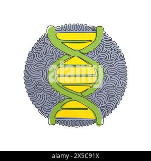 Icone del DNA di una sola linea. Life gene model bio code genetica molecola simboli medici. Molecola strutturale, cromosoma. Ruota lo sfalsamento del cerchio di arricciamento Illustrazione Vettoriale