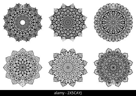 Set di mandalas anti-stress per la colorazione. Mandala mistico: Un viaggio spirituale attraverso colori e forme. Equilibrio interiore, pace e serenità di un manto Illustrazione Vettoriale