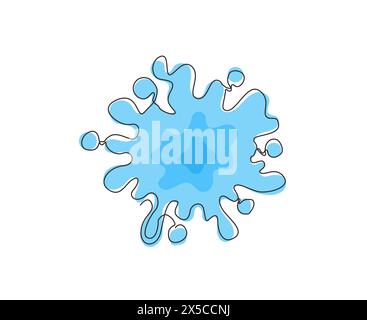 Una linea continua che disegna gocce d'acqua e scorre. Blob e Splash. Concetto di spruzzi di vernice, schizzi, schizzi, gocce, forma di blot. Linea singola Illustrazione Vettoriale