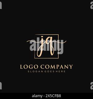 Logo iniziale di scrittura a mano JQ con rettangolo Illustrazione Vettoriale