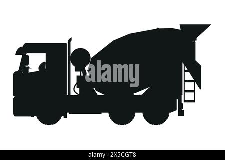sagoma del veicolo betoniera. Macchinari pesanti per l'edilizia e l'estrazione mineraria Illustrazione Vettoriale