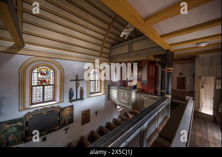 Galleria con organo nella chiesa barocca di San Veit, costruita nel 1464, Altenthann, Media Franconia, Baviera, Germania Foto Stock