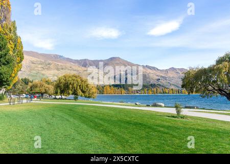 Lungolago in autunno, Wānaka, Otago, Isola del Sud, nuova Zelanda Foto Stock