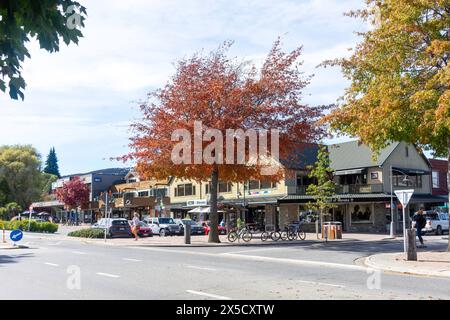 Negozi e caffetterie sul lungolago, Ardmore Street, Wānaka, Otago, South Island, nuova Zelanda Foto Stock