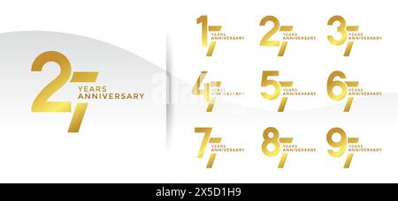 Set di logotipo Anniversary color oro con sfondo bianco per festeggiare Illustrazione Vettoriale