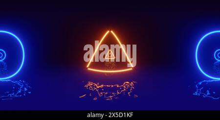 HDRI. Linee al neon brillanti. Panorama sferico completo a 360 gradi. Riflessi a terra, luci, sfondo retrò astratto vintage, ultravioletti, spettro Foto Stock