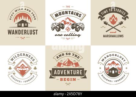 Citazioni e detti di avventura all'aperto e campeggio tipografia, illustrazioni vettoriali. Ideale per t-shirt, tazze, biglietti d'auguri, foto sovrapposte e poste Illustrazione Vettoriale