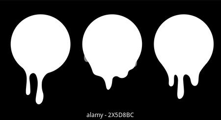 Etichette del cerchio di gocciolamento della vernice. Liquido di vernice bianco. Set gocce inchiostro. Inchiostro bianco. Illustrazione Vettoriale