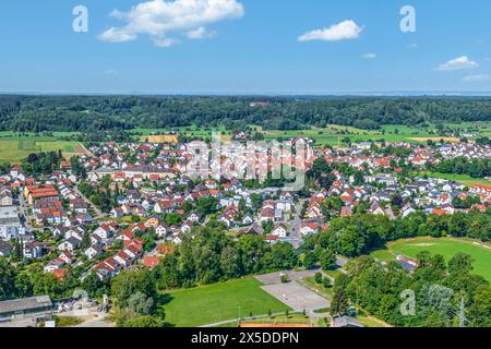 Vista sul paesaggio boscoso delle pianure alluvionali di Iller tra Illertissen e Dietenheim Foto Stock