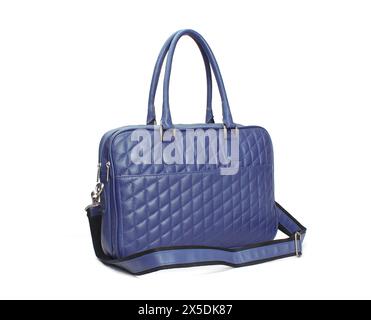 borsa in pelle trapuntata blu isolata Foto Stock