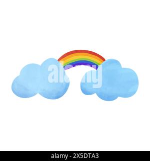 Arcobaleno, illustrazione vettoriale ad acquerello disegnata a mano. Illustrazione Vettoriale