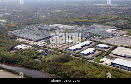 Vista aerea dello stabilimento di assemblaggio di veicoli a motore Vauxhall Ellesmere Port, Cheshire Foto Stock