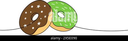 Impasto una linea colorata in continuo. Pasticceria dolce da forno. Illustrazione lineare vettoriale. Illustrazione Vettoriale