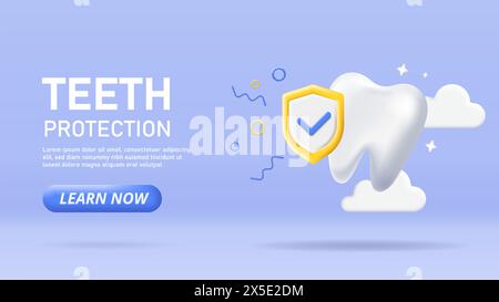 Poster vettoriale per la protezione dei denti 3D. Illustrazione Vettoriale
