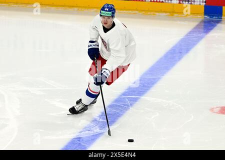 Praga, Repubblica Ceca. 9 maggio 2024. David Kampf durante gli allenamenti della nazionale di hockey della Repubblica Ceca a Praga, in Repubblica Ceca, 9 maggio 2024. Crediti: Katerina Sulova/CTK Photo/Alamy Live News Foto Stock
