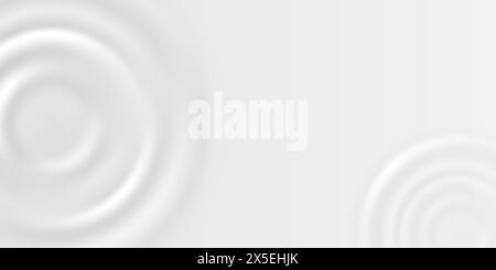Sfondo increspato di latte. Gocce di prodotti lattiero-caseari che spruzzano sulla superficie del latte bianco, vista dall'alto. Yogurt, crema cosmetica, onde rotonde. Trama vortice vettoriale. Liquido di rinfresco, superficie per bevande proteiche Illustrazione Vettoriale