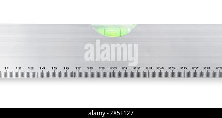 Edificio in alluminio isolato sul bianco, vista dall'alto. Utensile da costruzione Foto Stock