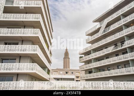 Chiesa modernista di San Giuseppe a le Havre, Francia. Foto Stock