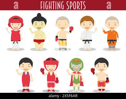 Set vettoriale di Fighting Sports in stile cartoni animati Illustrazione Vettoriale