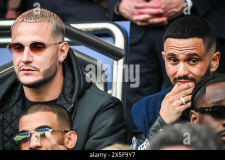 William GRIGAHCINE (DJ Snake) e Malik BENTALHA durante la UEFA Champions League, semifinali, partita di calcio di 2a tappa tra Paris Saint-Germain e Borussia Dortmund il 7 maggio 2024 allo stadio Parc des Princes di Parigi, Francia Foto Stock