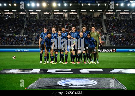 Formazione dell'Atalanta BC durante la partita di andata e ritorno della semifinale di UEFA Europa League tra l'Atalanta BC e l'Olympique Marsiglia il 9 maggio 2024 allo stadio Gewiss di Bergamo. Crediti: Tiziano Ballabio Foto Stock