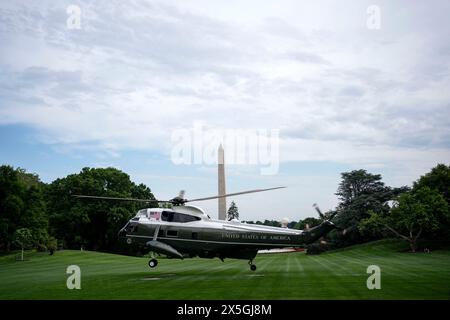 Washington, Stati Uniti. 9 maggio 2024. Marine One parte dal South Lawn in rotta per San Francisco alla Casa Bianca di Washington DC giovedì 9 maggio 2024. Foto di Bonnie Cash/Pool/ABACAPRESS. COM credito: Abaca Press/Alamy Live News Foto Stock