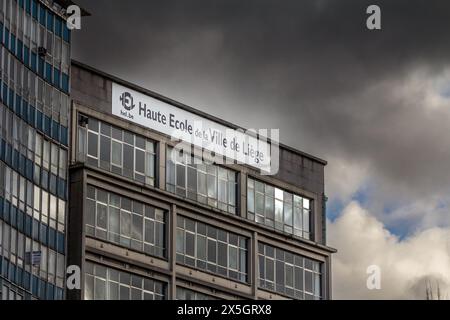 Foto del segno dell'alta Ecole de la Ville de Liege a Liegi, Belgio. L'Haute École de la Ville de Liège (HEL) è un'istituzione di istruzione superiore Foto Stock