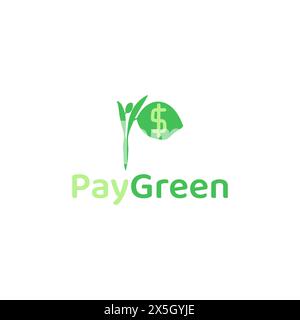 Logo della domanda di pagamento sotto forma di foglio e valuta combinati e forma la lettera P.. Illustrazione Vettoriale