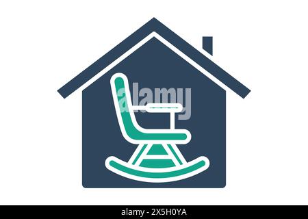 icona di ritiro. casa con sedia a dondolo. icona relativa agli anziani. stile icona a tinta unita. illustrazione dell'elemento di vecchiaia Illustrazione Vettoriale