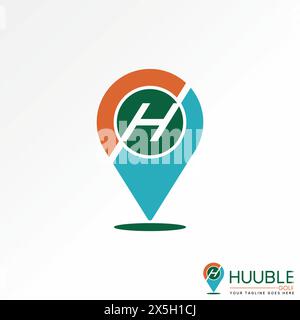 Design del logo concept grafico vettore creativo stock premium simbolo di luogo astratto unico con lettera iniziale H o CH font relativo alla tipografia monogramma Illustrazione Vettoriale