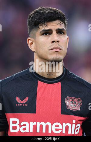 Leverkusen, Germania. 9 maggio 2024. Fussball Europa League Halbfinale Bayer 04 Leverkusen - AS Rom AM 09.05.2024 in der BayArena a Leverkusen Piero Hincapie ( Leverkusen ) foto: Revierfoto Credit: ddp media GmbH/Alamy Live News Foto Stock