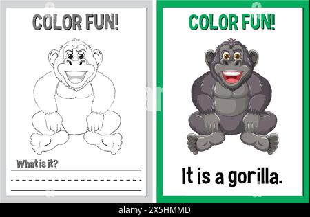 Pagine da colorare con un allegro gorilla Illustrazione Vettoriale