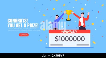 Felice vincitore della lotteria con un grande premio di stipendio. Illustrazione Vettoriale