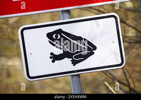 Warnschild zur Krötenwanderung a Scharbeutz, Schleswig-Holstein, Deutschland Foto Stock