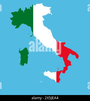 Mappa dell'Italia in colori nazionali. Illustrazione della mappa del paese europeo. Foto Stock