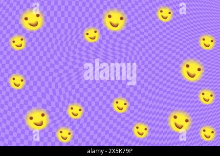 Sfondo a scacchi di acido viola con sorrisi. Illustrazione Vettoriale