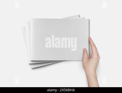 Mockup orizzontale per brochure A4 su sfondo bianco Foto Stock