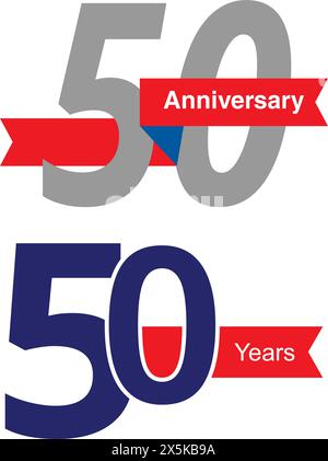 Striscioni per cinquant'anni e compleanni su sfondo bianco Illustrazione Vettoriale